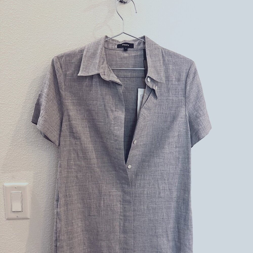 Theory Blue Melange Eco Sharkskin Button Down Dress - Size Small